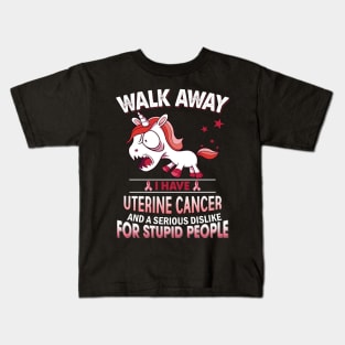 funny uterine cancer grumpy unicorn warrior Kids T-Shirt